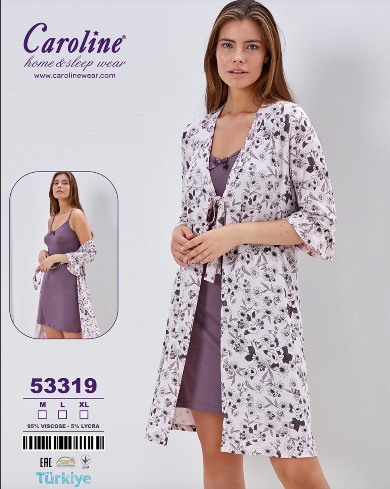 Jersey Night Dress Gown Set 2 Pcs, Comfortable Nightdress, Rope