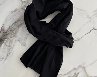 Natural Cotton Plain  Rectangle Scarf Maxi Scarf Black