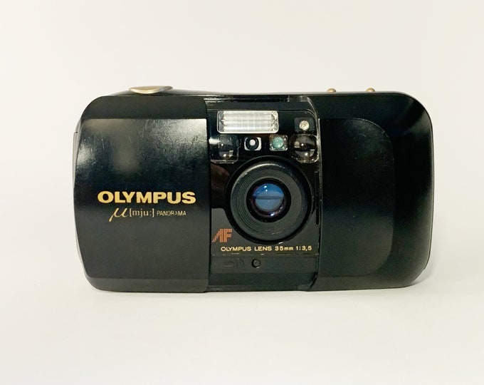 OLYMPUS Mju I Infinity Stylus, early *MADE in JAPAN* Panorama/Date version — Film Tested compact point-and-shoot vintage 35mm film camera.
