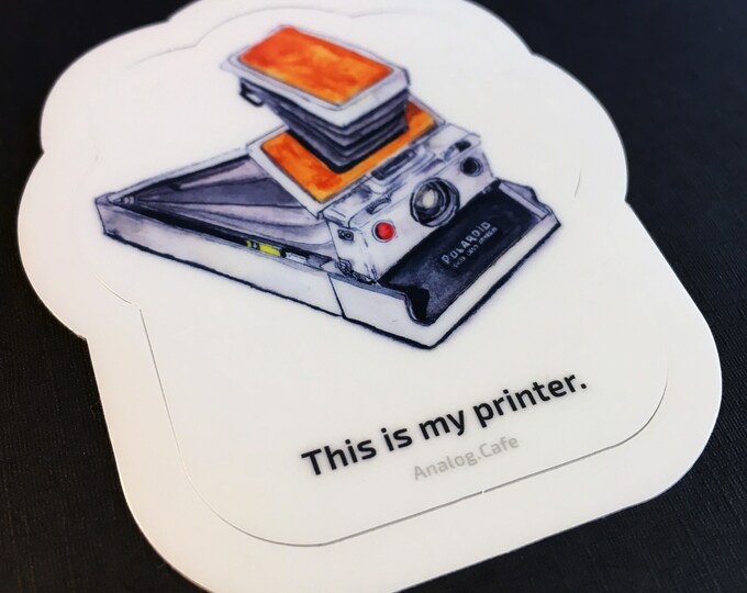 Vintage film camera STICKER: Polaroid SX-70 "This is My Printer" (2.5-inch eco-friendly, waterproof, easy-peel)
