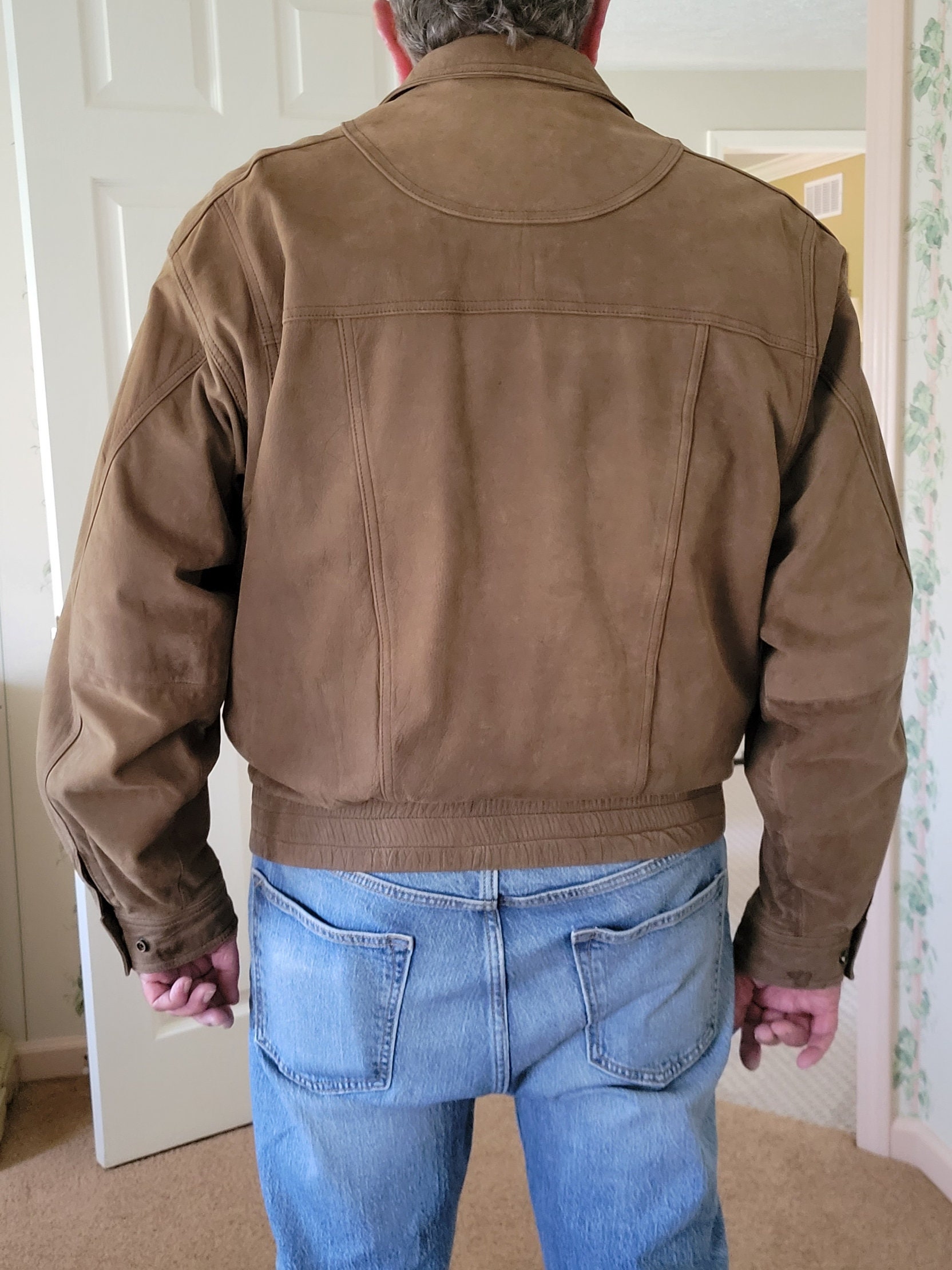 Vintage Goldway Suede Leather Bomber Style Jacket, Blue