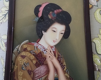 Antique Chinese Original Reverse Painted Painting Woman on the