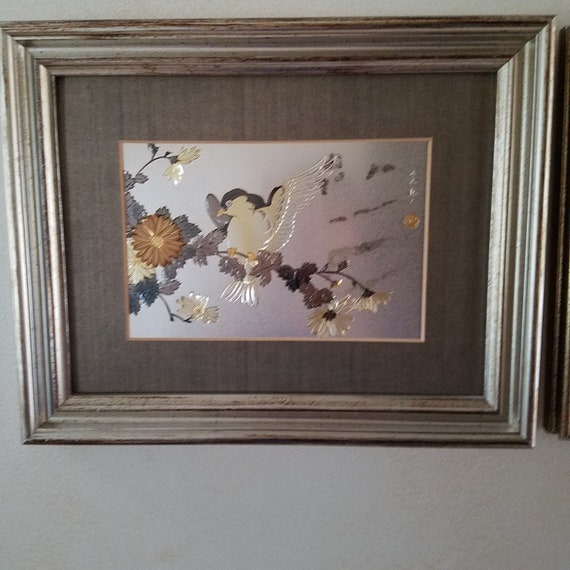 Lin-art LTD Vintage Chokin Bird Motiff Framed Art - Etsy