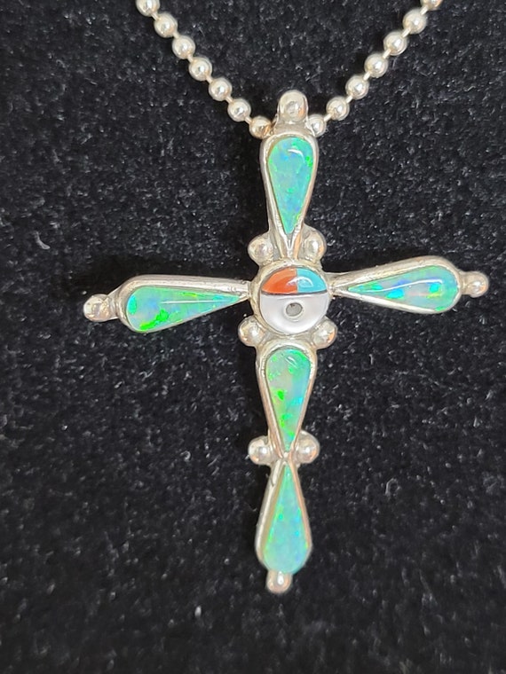 Zuni Sterling Opal & Mother of Pearl Cross Pendant