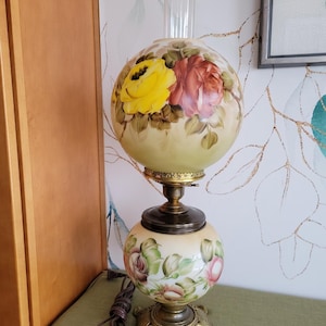 Antique Double Globe Hurricane Parlor Lamp