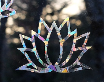 Lotus Flower Window Gems - Static Window Clings - Alert Birds to Windows - Prevent Window Collisions - Set of 8 Rainbow Decals