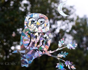 Rainbow Suncatcher Owl Window Clings – Bird Safety Decals (Set of 11)