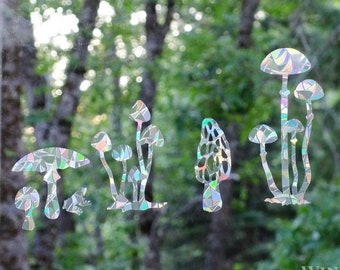 Mushroom Window Gems: Prismatic Bird Safety Decals - Set of 11 Clings
