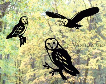 Barn Owl Window Clings - Matte Black Decals - Prevent Bird/Window Collisions - Set of 3 Owls