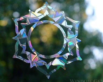 Chakra Window Clings: Rainbow Prismatic Gems, Bird Safety Decals - Set of 9