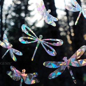 Dragonfly Window Gems - Static Window Clings - Alert Birds to Windows - Prevent Window Collisions - Set of 9 Decals