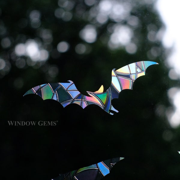 Rainbow Prism Bat Window Gems - Static Window Clings - Alert Birds to Windows - Prevent Window Collisions - Set of 10 Decals