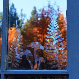 Woodland Window Gems - Static Window Clings - Save Birds from Window Collisions - Set of 9 Fern and Mushroom Decals