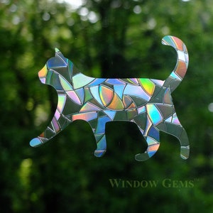 Rainbow Prism Cat Decals - Static Window Clings - Alert Birds to Windows - Prevent Window Collisions - Set of 7 Decals