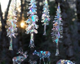 Redwood Forest Window Clings: Bird Collision Prevention, Rainbow Prisms