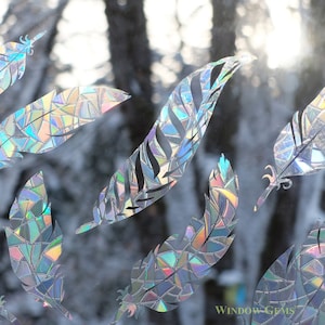 Rainbow Prism Feathers Decals - Static Window Clings - Alert Birds to Windows - Prevent Window Collisions - Set of 9 Decals