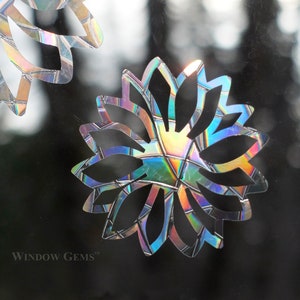 Flower Window Gems - Static Window Clings - Alert Birds to Windows - Prevent Window Collisions - Set of 9 Rainbow Decals