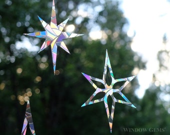 Holiday Star Window Clings: Prismatic Bird Safety Decals - Set of 8