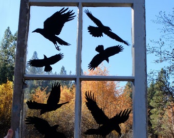 Raven Window Clings - Matte Black Decals - Prevent Bird/Window Collisions - Set of 7 Ravens