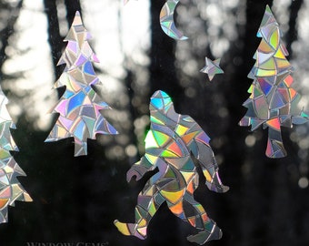 Mini Bigfoot Suncatcher Window Clings: Rainbow Prismatic Decals, Bird Safety (7-Pack)