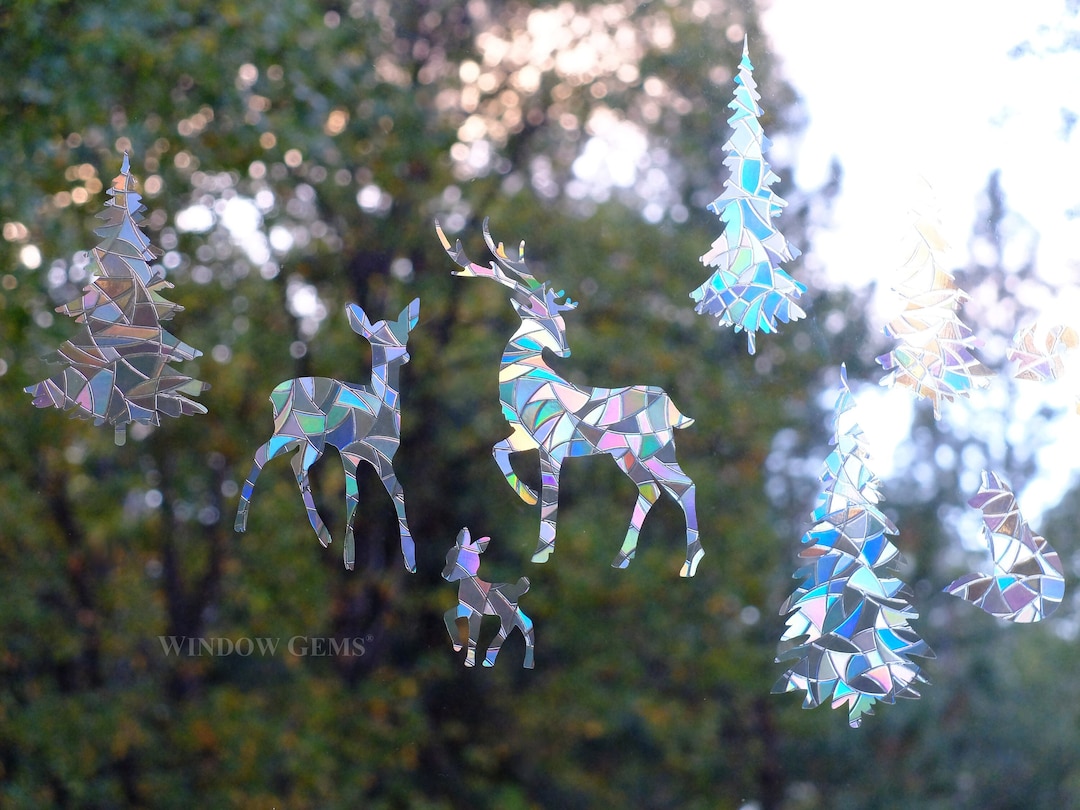 Forest Creatures Window Gems - Static Window Clings - Alert Birds to Windows - Prevent Window Collisions - Set of 11 Rainbow Decals