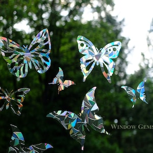 Butterfly Window Gems - Static Window Clings - Alert Birds to Windows - Prevent Window Collisions - Set of 8 Decals