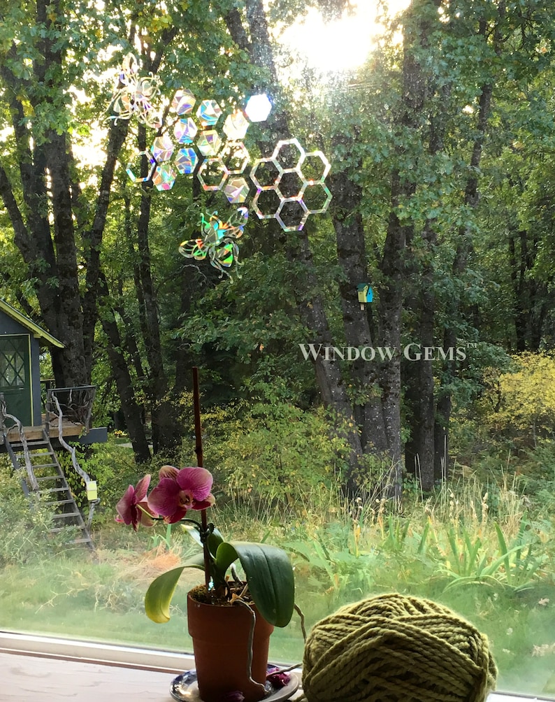 Honey Bee Window Gems Static Window Clings Alert Birds to Windows Prevent Window Collisions Set of 15 Decals image 3