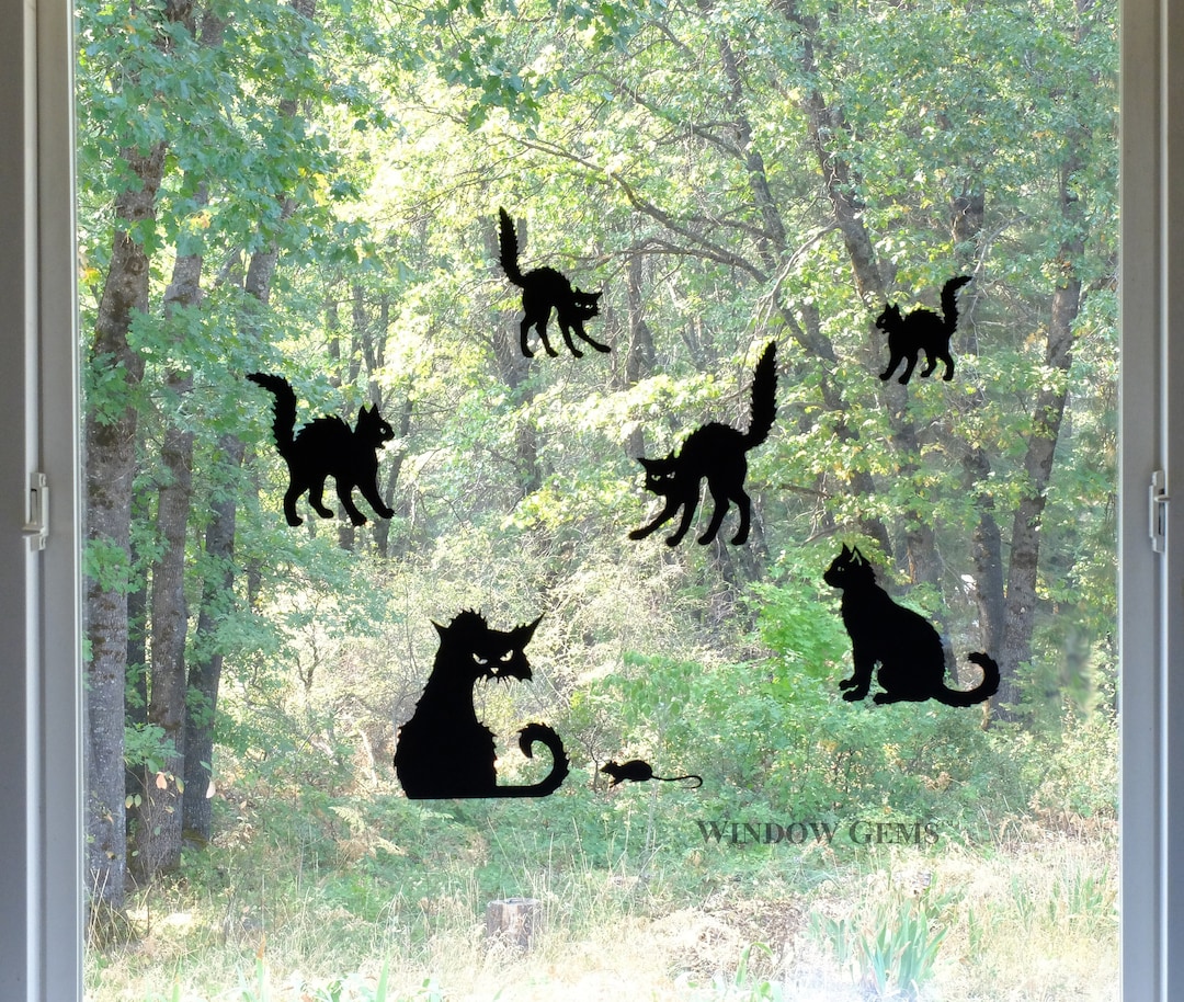 NEW! Halloween Cats Window Clings - Matte Black Decals - Prevent Bird ...