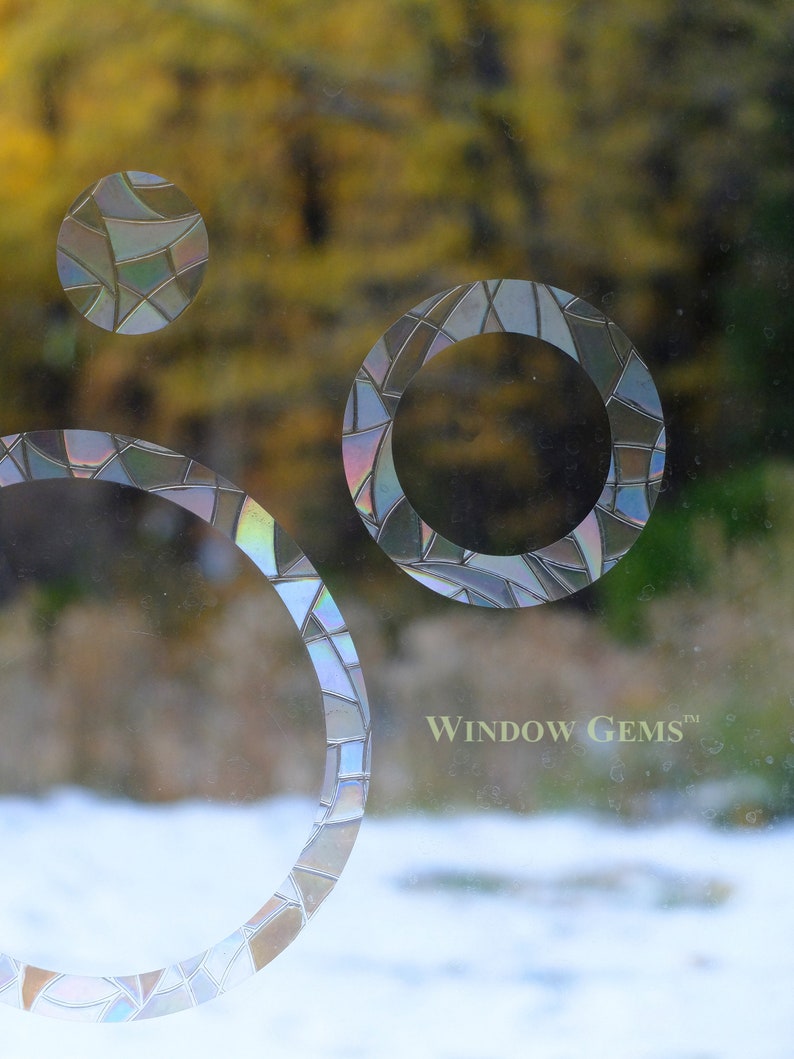 Circles and Rings Window Gems Rainbow Static Window Clings Alert Birds to Windows Prevent Window Collisions Set of 22 Decals image 7