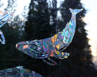 Window Gems - Humpback Whales - Static Window Clings - Help Birds Prevent Window Collisions - Set of 4 Decals