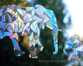 Prismatic Elephant Window Clings – Bird Collision Prevention, Set of 5