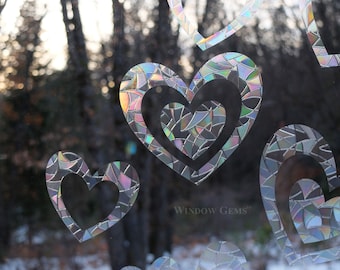 NEW! Mini Rainbow Heart Window Clings: Bird Safety Decals - Set of 7
