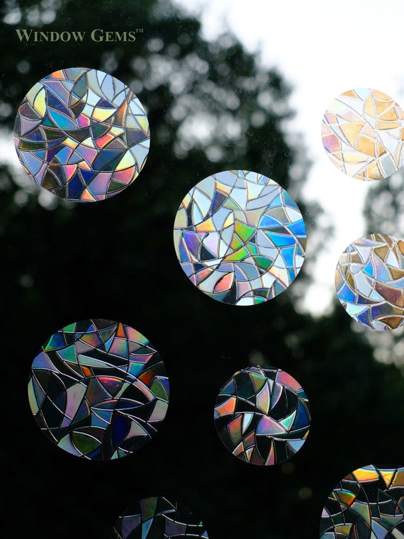 Circle Window Gems: Prismatic Static Clings, Prevent Bird Collisions (Set of 10 Decals)