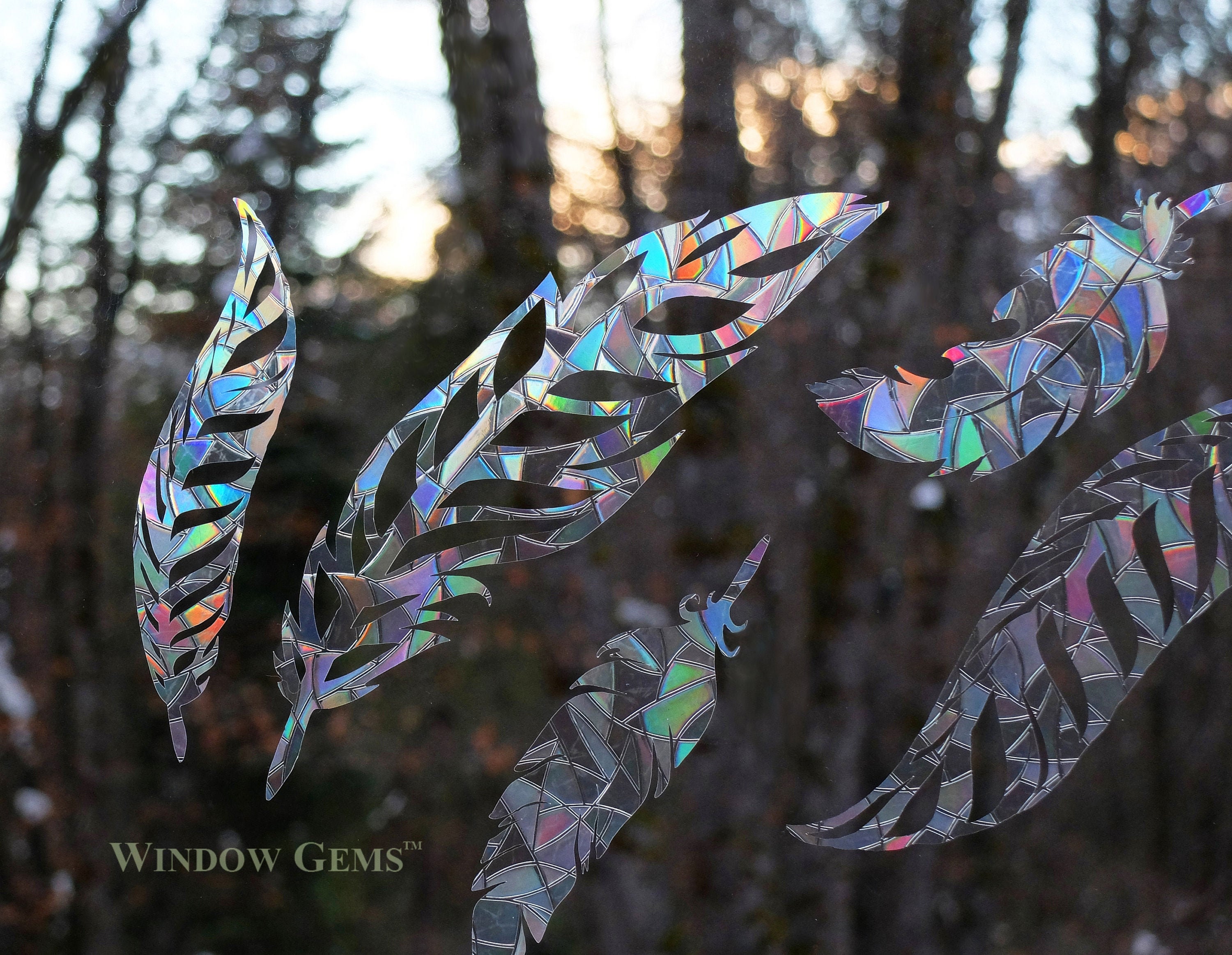 Rainbow Prism Feathers Decals - Static Window Clings - Alert Birds to…