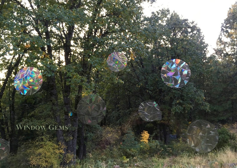 Circle Window Gems: Prismatic Static Clings, Prevent Bird Collisions (Set of 10 Decals) image 3