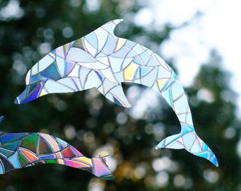 Dolphin Window Clings: Bird Safety Decals, Rainbow Prisms - Set of 7
