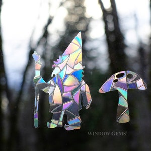 Mini Garden Gnomes Window Gems - Rainbow Suncatchers - Save Birds from Window Collisions -  Pack of 7 Clings