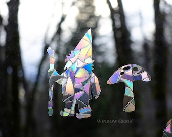 Mini Garden Gnomes Window Gems - Rainbow Suncatchers - Save Birds from Window Collisions -  Pack of 7 Clings