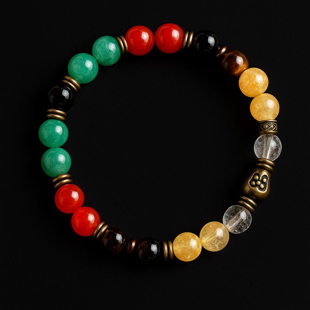 Bracciale Abbondanza E Prosperità Attraction Zen: Pietre Naturali Occhio Di Tigre E Citrino, 8mm