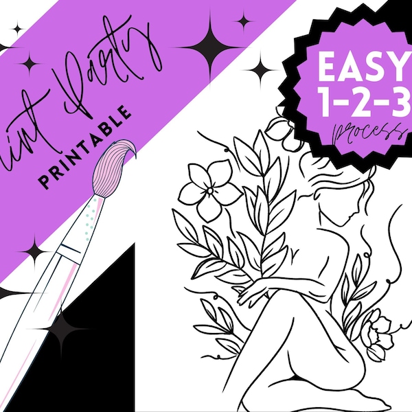 DIY Paint Party/ Pre-drawn /Outline Canvas /Adult Painting / Paint & Sip, DIY Paint Party / Pre-Sketched / Art Party/ Coloring Page/ Stencil