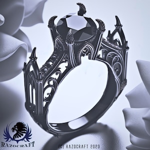Vampira&#39;s Castle - Black Gold Black Diamond Gothic Engagagement Ring