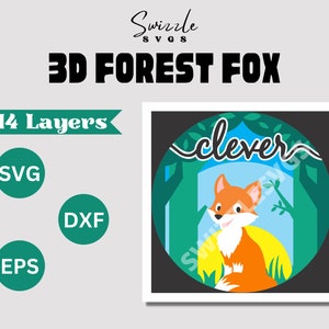 3D Forest Fox Shadow Box SVG pour Cricut et Silhouette - Papier cartonné en couches, téléchargement numérique avec svg, dfx et eps