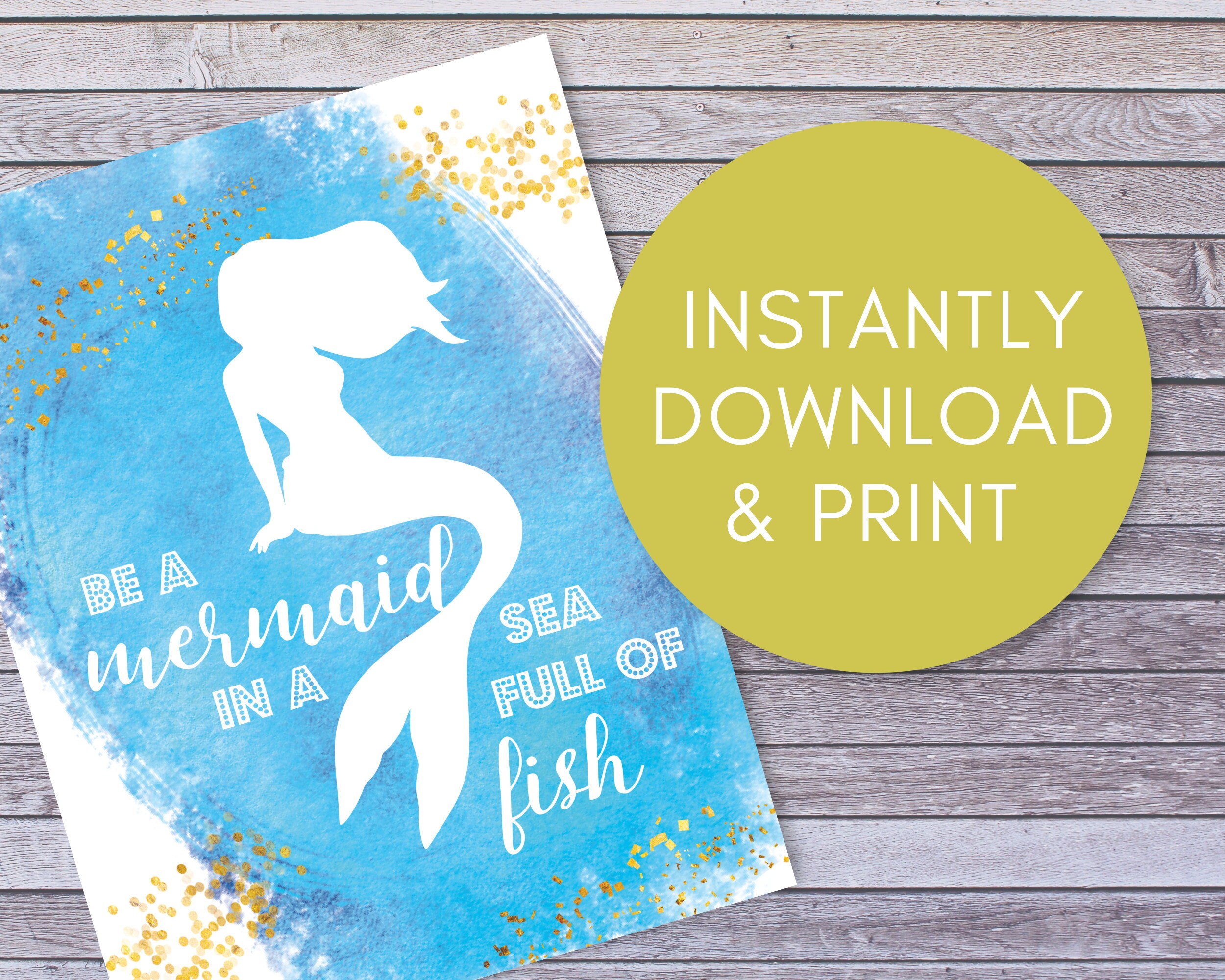 Printable Mermaid Wall Art Girls Wall Art INSTANT DOWNLOAD Etsy