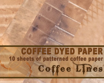 Coffee Dyed, digital download paper for Junk Journals, mixed media art, scrapbooking, ephemera and card making.