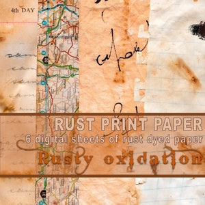 Rust dyed digital background paper for junk journalling, art journal pack, collage, scrapbooking, art journals & journalling