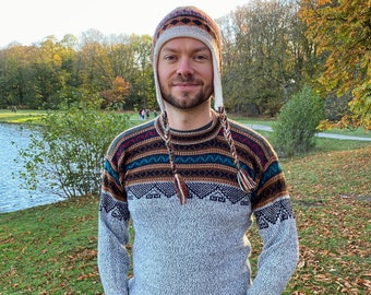Men Alpaca Sweater, Light Grey - Handknit From Alpaca Wool