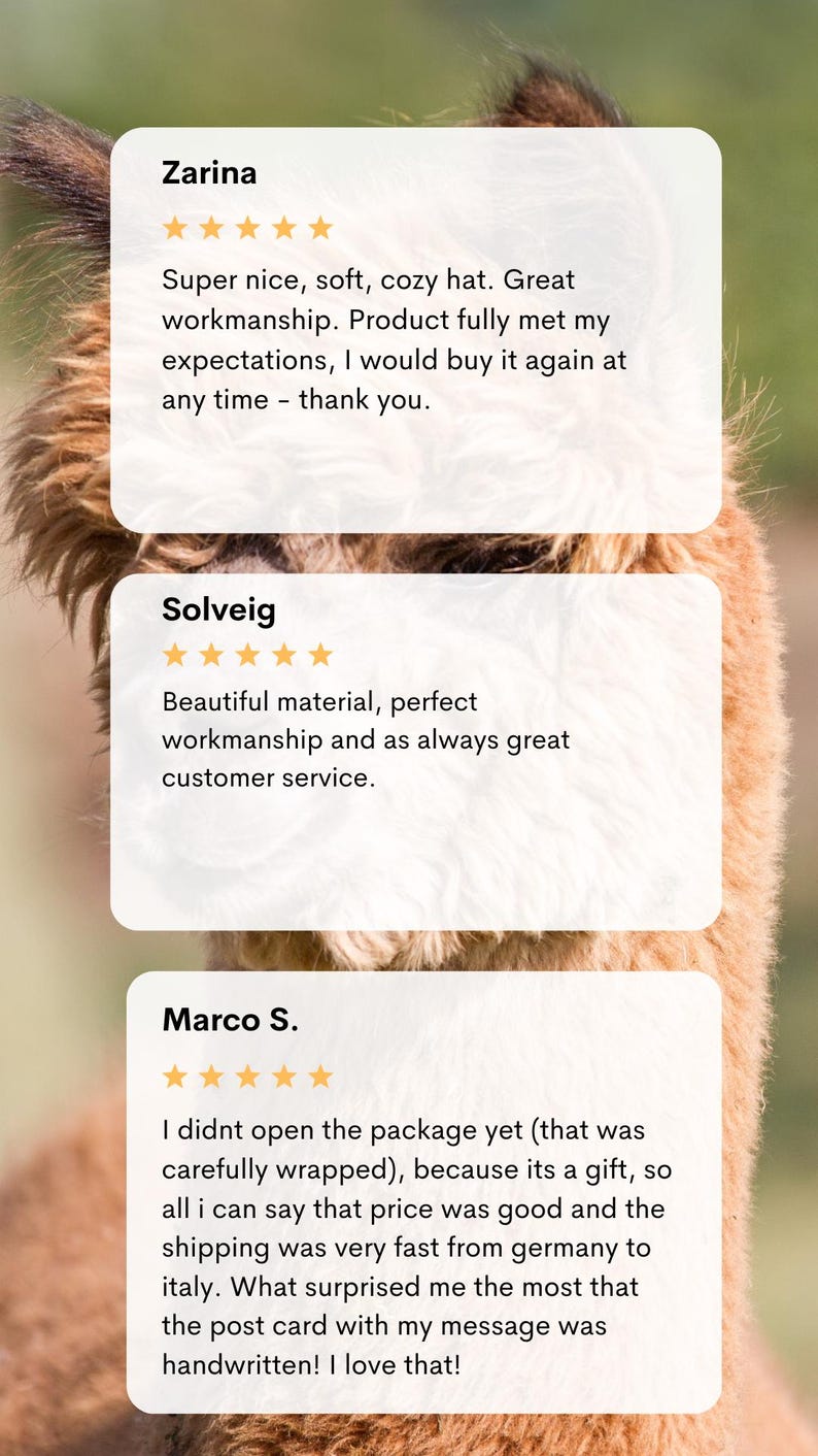 May include: Three customer reviews with five-star ratings for a product. The reviews highlight the quality of the product, the speed of shipping, and the personalized touch of a handwritten note.