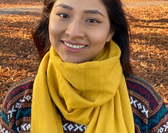 Alpaca Wool Pashmina, - Extra Soft Windproof Scarf Made in Mustard Color