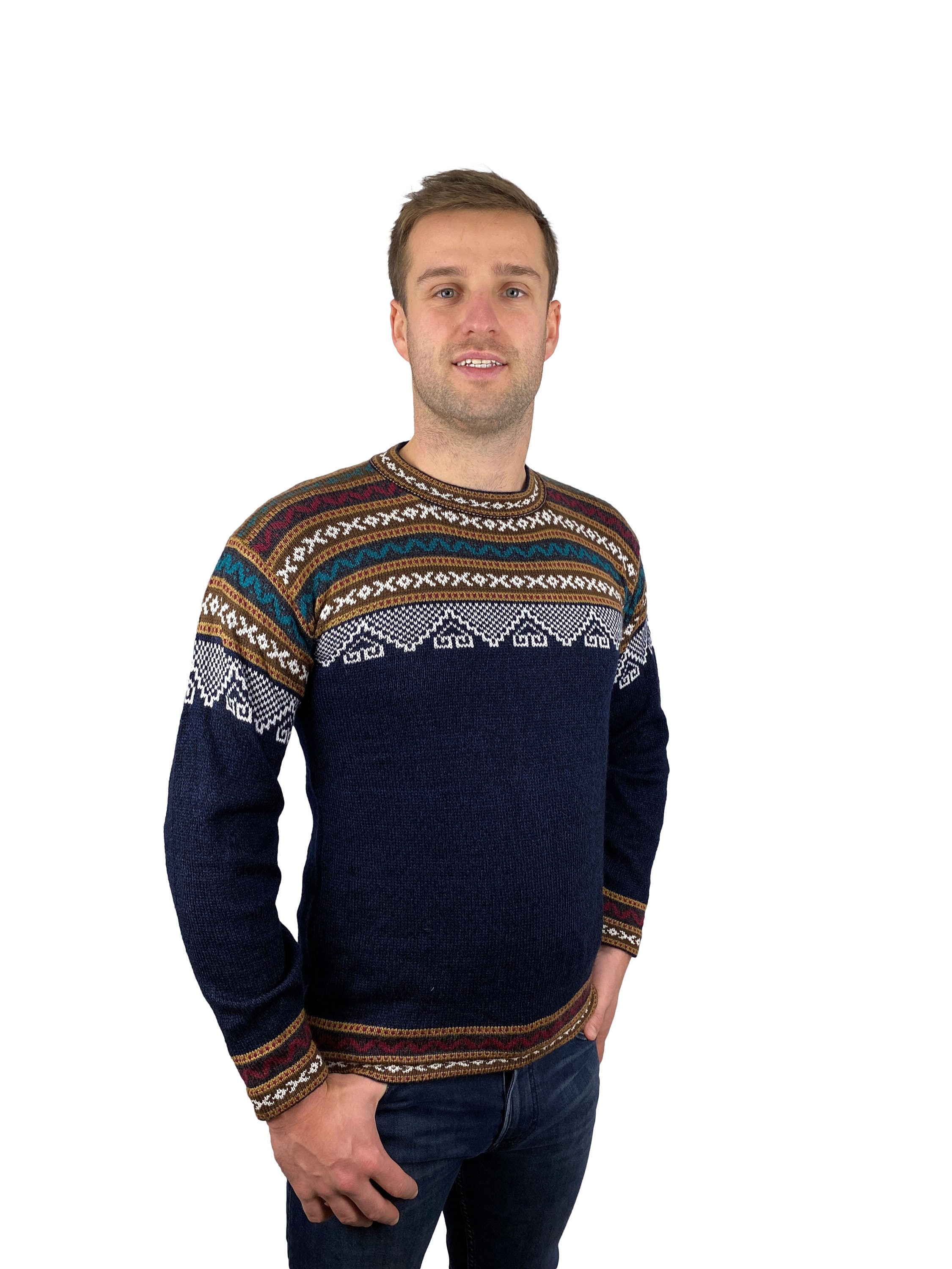 Chompa Sueter de diseno incaico de lana de alpaca azul hecho a mano tejida en Peru America del Sur Unisex Etsy Espana