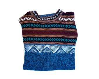 Alpaca Inca Sweater Light Blue, Navy Blue - Genuine Alpaca Wool, Knitted in Peru, South America - Unisex